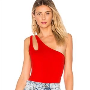 Red one shoulder bodysuit